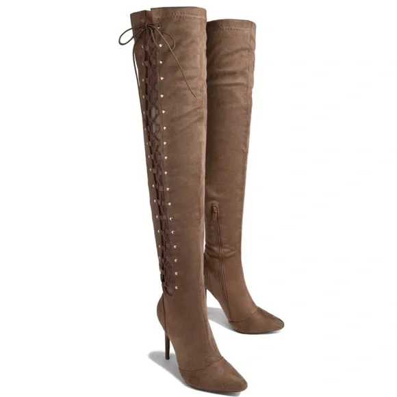 High Heel Open Side Corset Lace Up Thigh High Boot - Picture 3 of 8